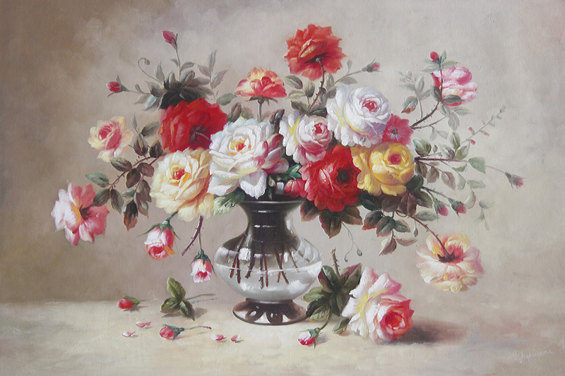 букет из роз в вазе